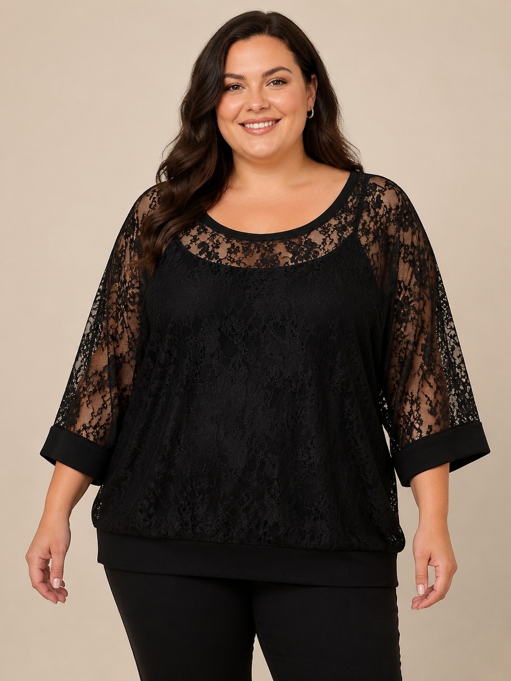 NWT Loop 18 Plus Size Black Lace Scoop Neck Lace Sheer Top Sz 21/23